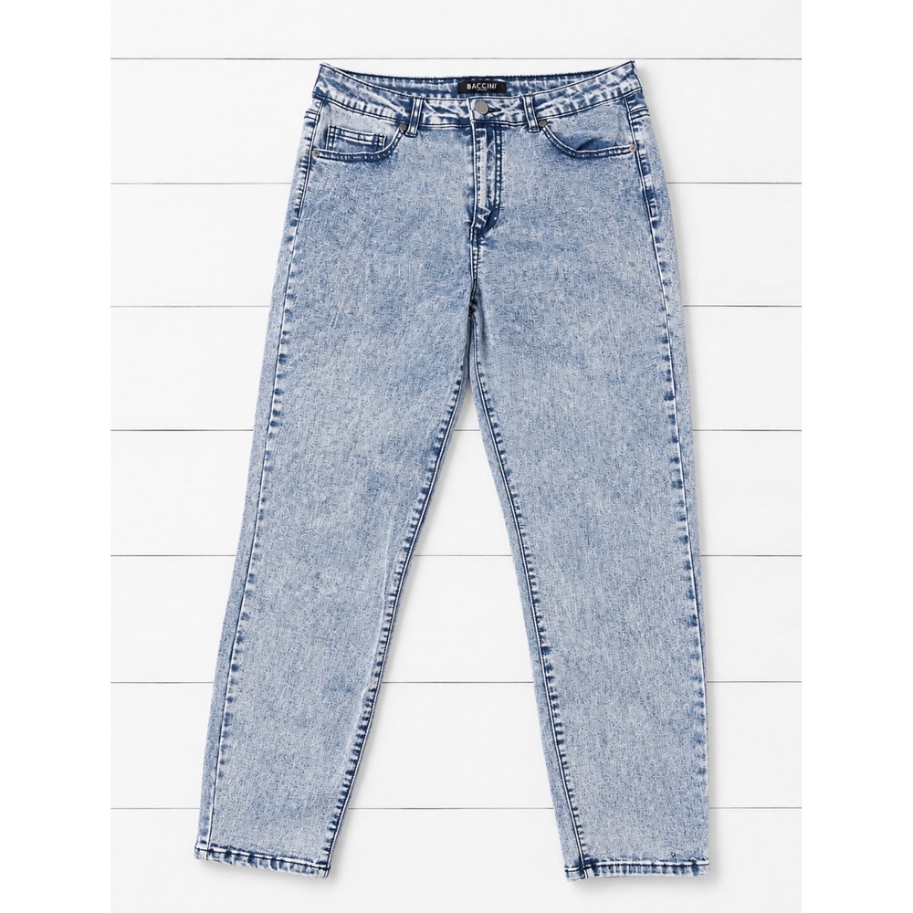 Baccini Womens Acid Wash Straight Leg Jeans Light Blue High Rise Size 12 Retro